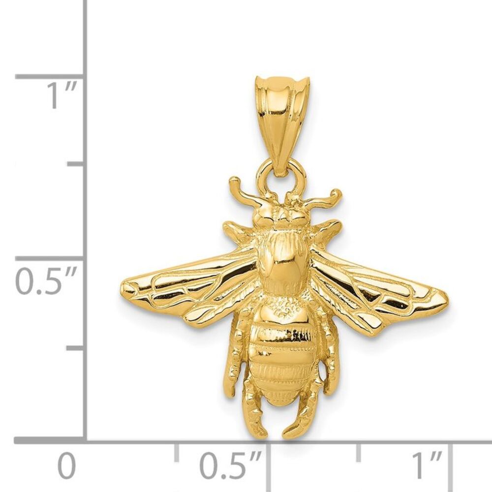 14k Yellow Gold Solid Open-Backed Bee Pendant - image 4